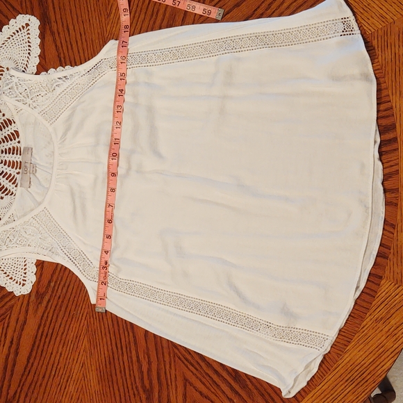 Loft Lace Embellished Flowy Tunic Tank Blouse Cream XSP - Picture 10 of 12